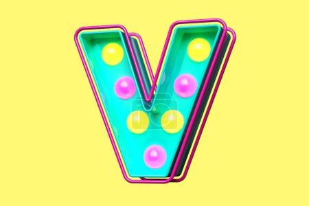 Photo for 80s style font 3D letter V. Light bulb marquee typeset. High quality 3D rendering - Royalty Free Image