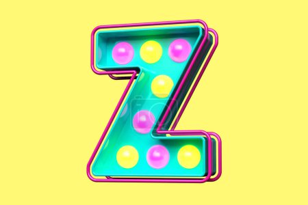 Photo for Light bulb marquee font 3D letter Z in teal with pink and yellow lights. High quality 3D rendering - Royalty Free Image