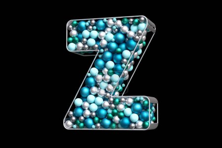 Photo for Letter Z made with blue, silver and teal Christmas balls. Creative illustration suitable for creating texts with festive winter concepts. High quality 3D rendering. - Royalty Free Image