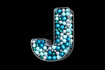 Photo for Creative 3D fantasy Christmas typography made of floating balls in silver, blue and teal colors. Letter J suitable for beautiful advertising compositions. High quality 3D rendering. - Royalty Free Image