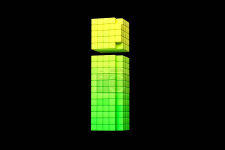 Photo for Exclamation mark made of cubes in yellow and green. 3D rendering high contrast retro futuristic concept typography. - Royalty Free Image