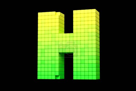 Téléchargez les photos : Pixel art lettre de police H en jaune à vert schéma de couleurs. rendu 3D de haute qualité. - en image libre de droit