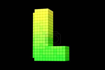 Photo for 8-bit stylized pixel art alphabet letter L in yellow to green color scheme. High quality 3D rendering. - Royalty Free Image