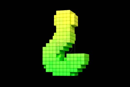 Téléchargez les photos : Point d'interrogation pixel art style en vert à jaune. Conception de rendu 3D haute définition stylisée comme dans les jeux 8 bits. - en image libre de droit