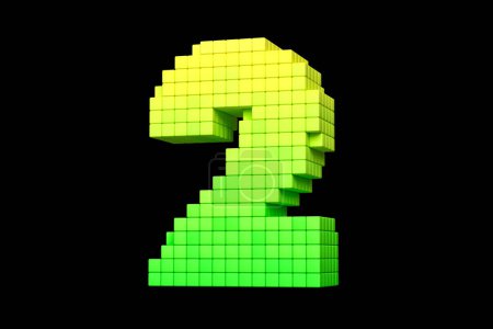 Photo for Pixel art 3D typeface digit number 2 in yellow and green color composition. High quality 3D rendering. - Royalty Free Image