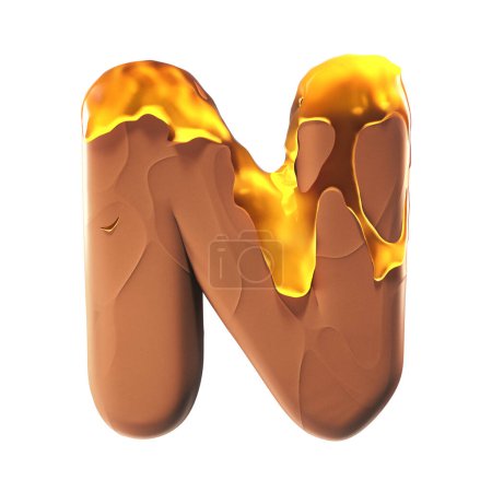 Photo for 3D letter N made of chocolate covered with honey. Sweet food concept. - Royalty Free Image