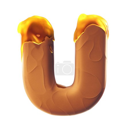 Photo for 3D letter U made of chocolate covered with honey. Cloying concept - Royalty Free Image
