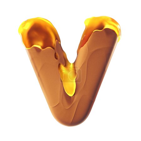 Photo for 3D letter V made of chocolate covered with honey. Delight concept - Royalty Free Image