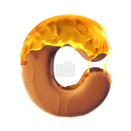 Photo for 3D letter C made of chocolate covered with honey caramel. Sweets and celebration concept - Royalty Free Image