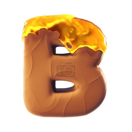 Téléchargez les photos : Lettre 3D B en chocolat recouvert de caramel au miel. Bonbons et concept de célébration - en image libre de droit