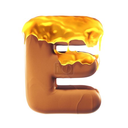 Photo for 3D letter E made of honey covered chocolate. Sweet and candy concept - Royalty Free Image