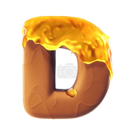 Photo for 3D letter D made of spilled honey over chocolate. Sweet food concept. - Royalty Free Image