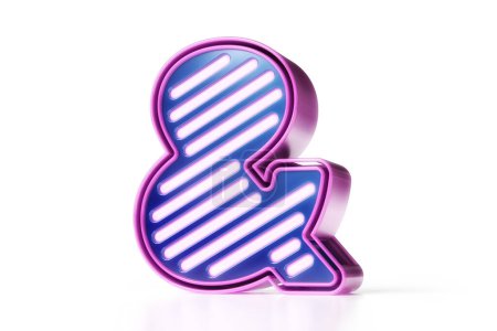 Foto de 3D Sci-Fi fuente. Brillante símbolo de ampersand estilo futurista en púrpura y azul. Renderizado 3D de alta calidad. - Imagen libre de derechos