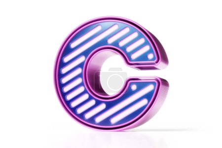 Téléchargez les photos : Alphabet néon 3D. Style futuriste lettre C en bleu et rose. rendu 3D de haute qualité. - en image libre de droit