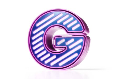 Foto de 3D Cyberpunk fuente. Letra brillante G en rosa y azul sobre fondo blanco. Renderizado 3D de alta calidad. - Imagen libre de derechos