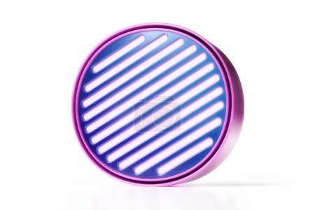 Téléchargez les photos : Fonte Neon. Lettre de style disco O en rose métallique et bleu. rendu 3D de haute qualité. - en image libre de droit