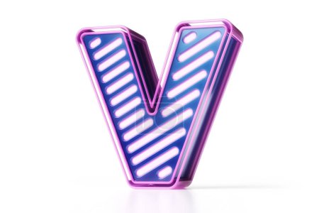 Photo for 3D led alphabet. Futuristic style letter V in blue and pink. High quality 3D rendering. - Royalty Free Image