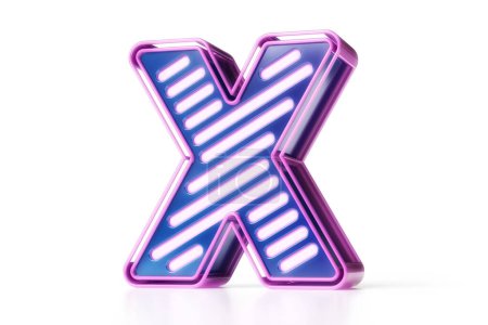 Photo for 3D led font. Disco style letter X in metallic pink and blue. High quality 3D rendering. - Royalty Free Image