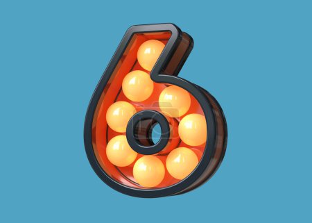 Téléchargez les photos : Chiffre numéro 6 du chapiteau de l'ampoule en bleu foncé et orange. rendu 3D de haute qualité. - en image libre de droit