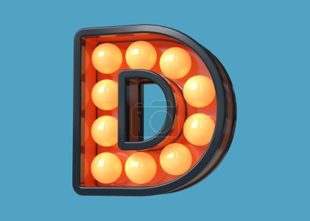 Photo for Vintage typography 3D letter D in blue with warm light. Light bulb marquee typeset. High quality 3D rendering. - Royalty Free Image
