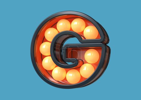 Photo for Eye-catching 90s style font 3D letter G in orange and blue. Nostalgic light bulb marquee lettering. High quality 3D rendering. - Royalty Free Image