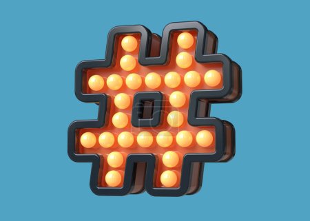 Téléchargez les photos : Boîte à ampoule en forme de symbole de hashtag en bleu et orange. rendu 3D de haute qualité. - en image libre de droit