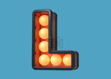 Téléchargez les photos : Lettres de chapiteau de l'ampoule en bleu avec lumière orange. Police 3D caractère L. rendu 3D de haute qualité. - en image libre de droit