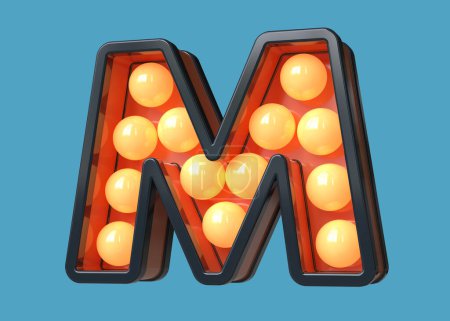 Photo for Light bulb marquee typography letter M in dark blue with orange light. High quality 3D rendering. - Royalty Free Image