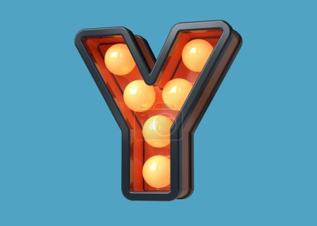 Photo for Light bulb marquee 3D letter Y in dark blue and orange. High quality 3D rendering. - Royalty Free Image