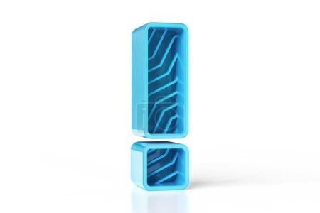 Téléchargez les photos : Aqua bleu métallique brillant point d'exclamation 3D. Nouvelle collection de lettrage moderne à la mode adaptée aux projets web et d'impression. rendu 3D haute résolution. - en image libre de droit