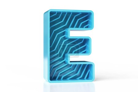 Photo for Bluish isometric style striped letter E nice for headers, posters, advertisements or web projects. 3D gaming style font. 3D rendering. - Royalty Free Image