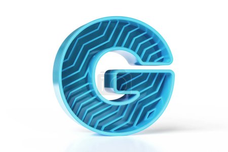 Foto de Diseño de juegos estilo 3d letra G hecha de tonos reflectantes azules y azules. Gran tipografía para proyectos de diseño con un estilo de creatividad moderno. Visualización 3D de alta resolución. - Imagen libre de derechos