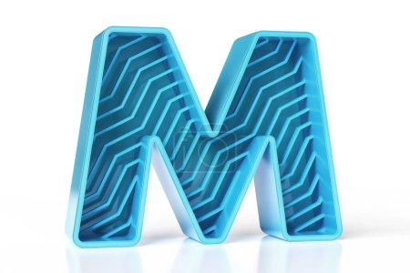 Foto de Letra reflexiva 3D M diseñada para proyectos de branding en un concepto moderno para áreas de tecnología y juegos. Azul y verde azulado colección de letras brillantes dimensionales. Representación 3D de alta definición. - Imagen libre de derechos