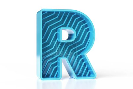 Photo for 3D brilliant letter R in blue and aqua teal color scheme. Trend 3D typography for print or web graphic projects. High quality 3D rendering. - Royalty Free Image