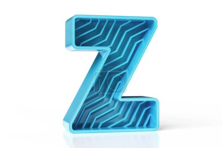 Foto de Letra del alfabeto 3D Z estilo futurista diseñado con contornos extruidos y patrón de líneas en zigzag. Moderna fuente azul metálica brillante. Renderizado 3D de alta calidad. - Imagen libre de derechos