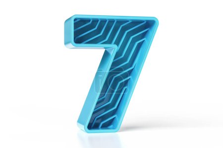 Foto de Colores azulados brillantes Tipo de letra 3D ideal para un concepto de diseño llamativo moderno. Número 7 diseñado con un patrón de línea en zigzag. Visualización 3D de alta resolución. - Imagen libre de derechos