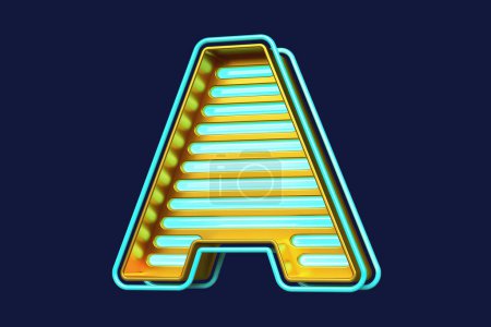 Photo for Neon light 3D letter A in gold and light blue. Neon style lettering design. High quality 3D rendering - Royalty Free Image