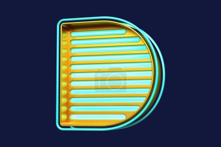 Photo for Flashy letter D in gold and blue with horizontal light strips. Colorful neon 3D typeface. High quality 3D rendering - Royalty Free Image