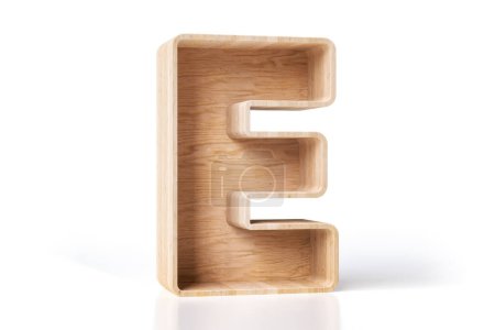Téléchargez les photos : Concept de bricolage lettre en bois E dans un rendu 3D de haute qualité. Lettrage en bois idéal pour afficher des produits décoratifs. - en image libre de droit