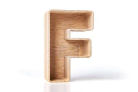 Foto de Alfabeto de madera letra 3D F en forma de estantería. Ideal para mostrar productos decorativos en venta. Renderizado 3D de alta calidad. - Imagen libre de derechos