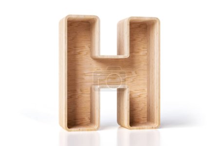 Photo for Home decor wooden shelving unit in the shape of letter H with empty spaces to display products such as books, vases or bio style items. High quality 3D rendering. - Royalty Free Image