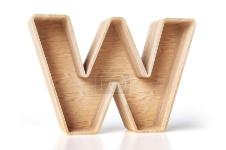 Photo for 3D wood alphabet letter W made of pine plywood planks, decorative carpentry and furniture concept. High resolution 3D rendering. - Royalty Free Image