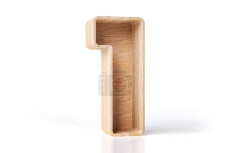 Téléchargez les photos : Chiffre en bois 3D numéro 1 en forme d'étagère. Design d'intérieur concept bricolage. rendu 3D détaillé élevé. - en image libre de droit