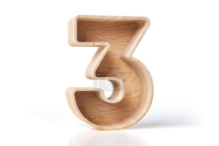 Foto de Tipo de letra decorativa 3D de madera agradable para un concepto de diseño de interiores. El dígito número 3. Renderizado 3D Hi-res. - Imagen libre de derechos