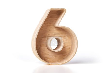 Photo for Wood typography in the shape of furniture made of natural pine plywood planks. Digit number 6. High resolution 3D rendering. - Royalty Free Image