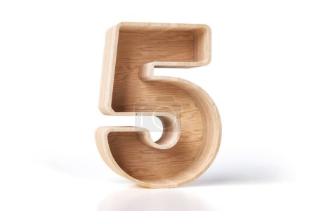 Téléchargez les photos : Meubles vides en bois en forme de numéro 5, idéal pour afficher des produits de détail ou décorer un espace intérieur. Planches de bois de pin naturel. rendu 3D de haute qualité. - en image libre de droit