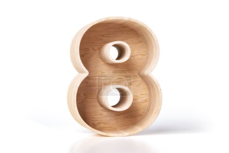 Foto de Caja de madera en forma de número 8. Fuente de madera 3d aislada sobre fondo blanco. Renderizado 3D de alta calidad. - Imagen libre de derechos