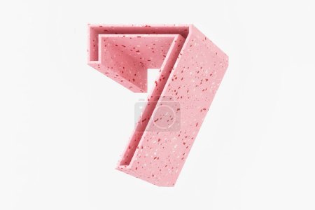 Téléchargez les photos : Moderne rétro rose 3D extrudé numéro 7. Police faite de matériau de terrazzo de couleur rose avec un motif de mouchetures riches. Rendement 3D de haute qualité. - en image libre de droit