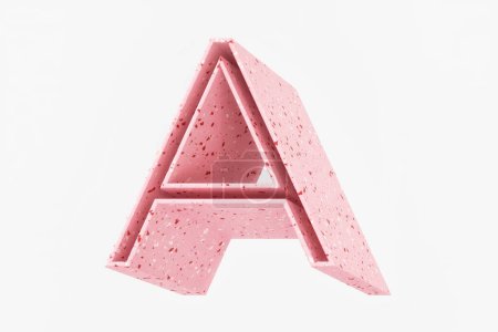 Foto de Isométrica letra letra A hecha de patrón de piedra de terrazo rosa. Ideal para titulares decorativos femeninos. Renderizado 3D de alta calidad. - Imagen libre de derechos