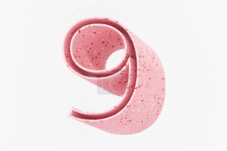 Foto de Fuente isométrica 3D. Color rosa número 9 hecho de piedra de terrazo diseño. Renderizado 3D de alta calidad - Imagen libre de derechos